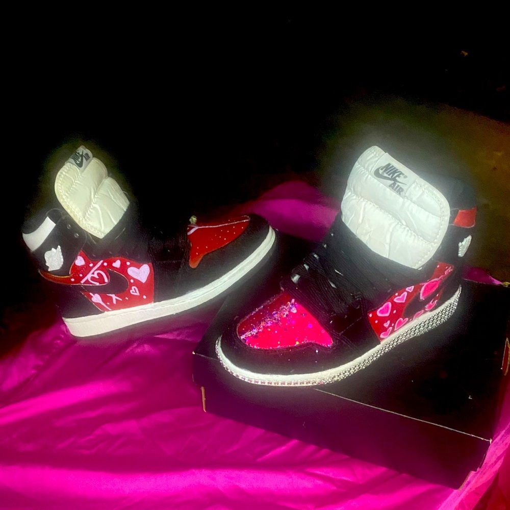 Customized Jordan 1s valentine additiion 7 1/2